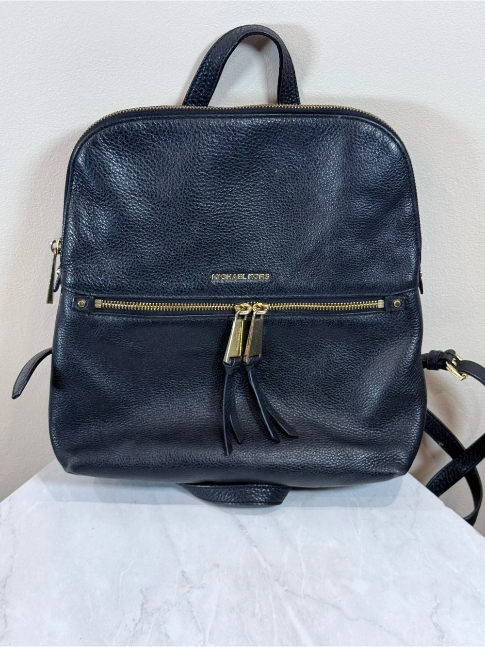 🔥Michael Kors Black Leather Backpack with Gold Hardware EC 🔥